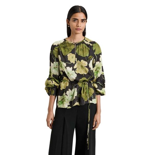 Veronika Maine Translucent Poppy Satin Long Sleeve Top